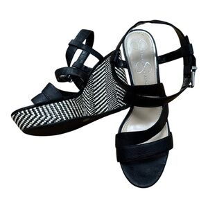 Jessica Simpson women’s black chevron pattern wedge heels sandals size